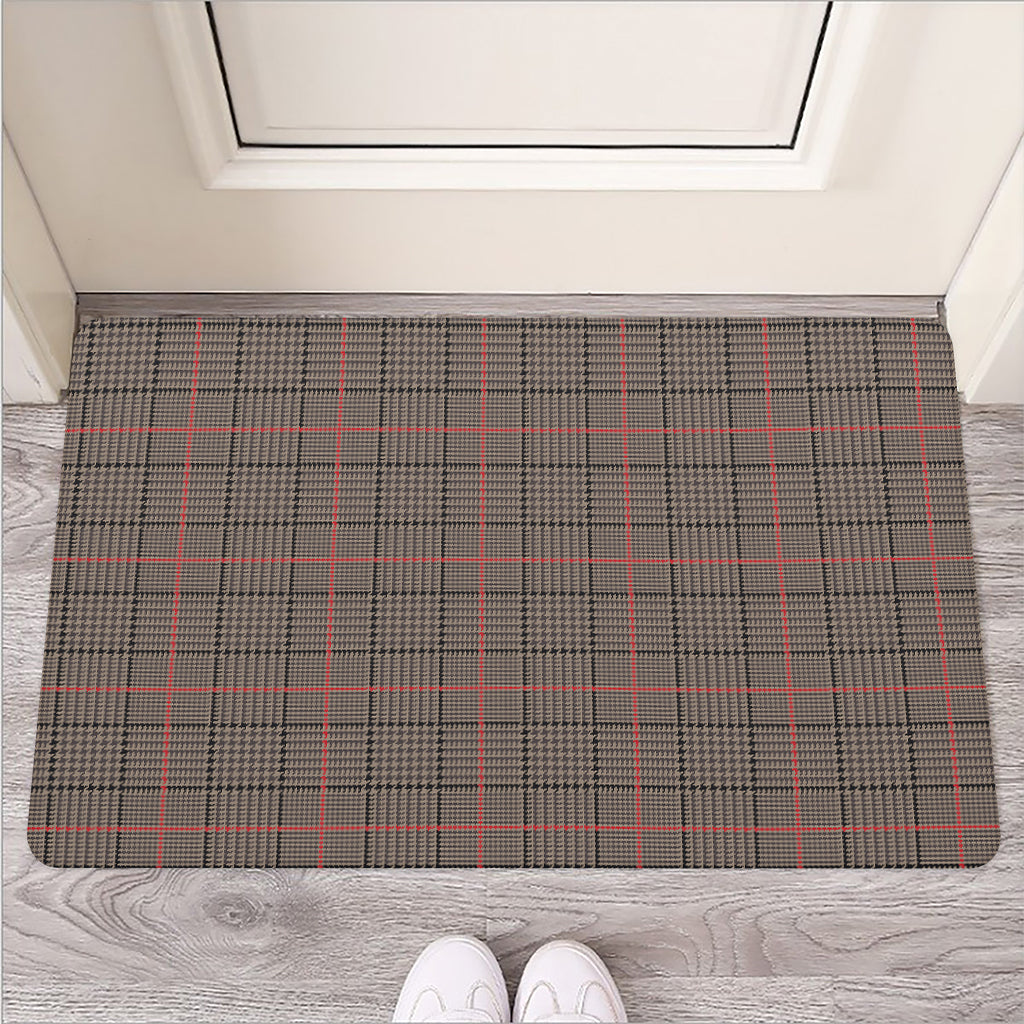 Brown Prince of Wales Check Print Rubber Doormat
