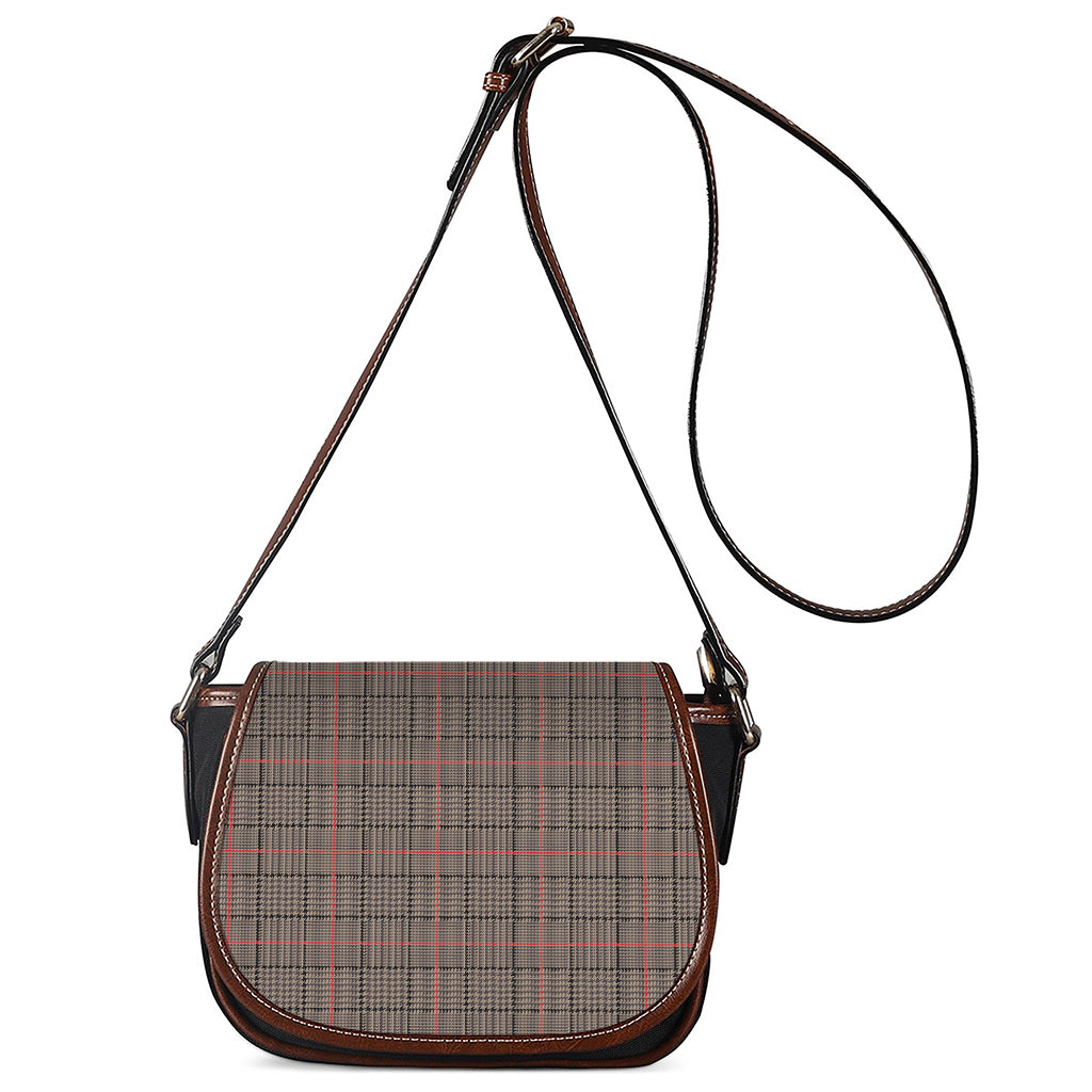 Brown Prince of Wales Check Print Saddle Bag