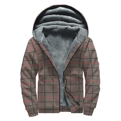 Brown Prince of Wales Check Print Sherpa Lined Zip Up Hoodie