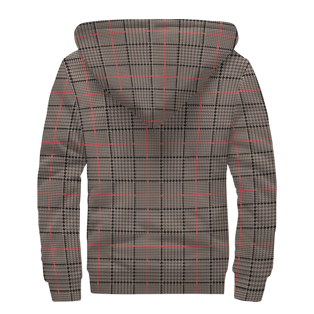 Brown Prince of Wales Check Print Sherpa Lined Zip Up Hoodie