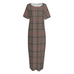 Brown Prince of Wales Check Print Short Sleeve Long Nightdress