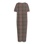Brown Prince of Wales Check Print Short Sleeve Long Nightdress