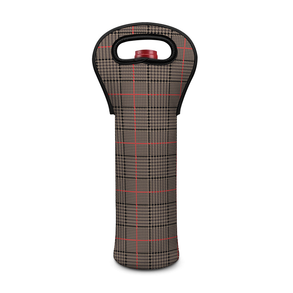 Brown Prince of Wales Check Print Single Neoprene Wine Tote