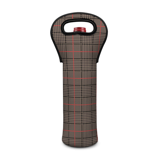 Brown Prince of Wales Check Print Single Neoprene Wine Tote