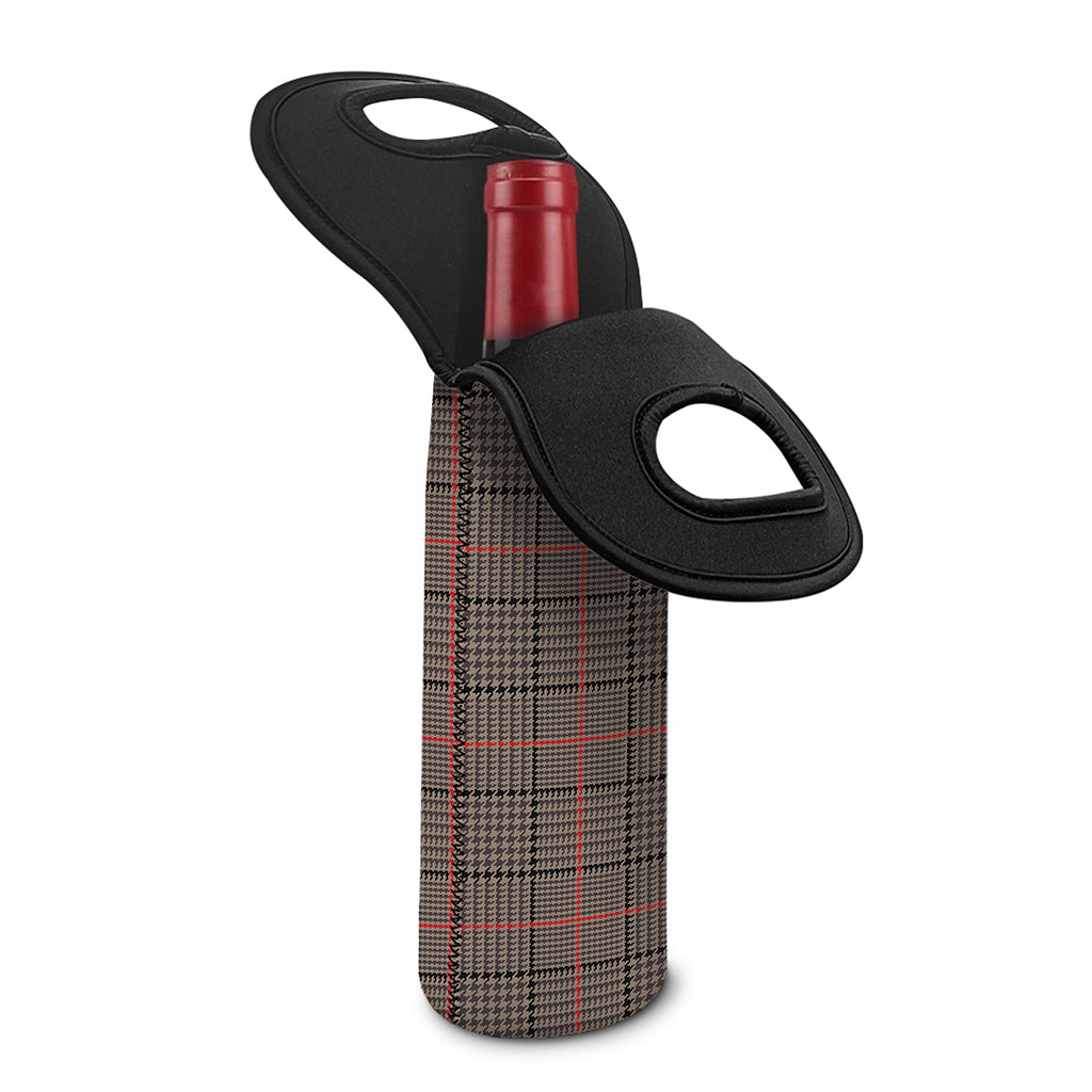 Brown Prince of Wales Check Print Single Neoprene Wine Tote