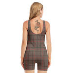 Brown Prince of Wales Check Print Sleeveless One Piece Swimsuit