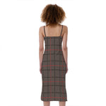 Brown Prince of Wales Check Print Slim Fit Midi Cami Dress