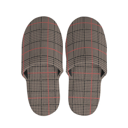 Brown Prince of Wales Check Print Slippers