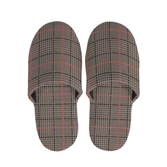 Brown Prince of Wales Check Print Slippers