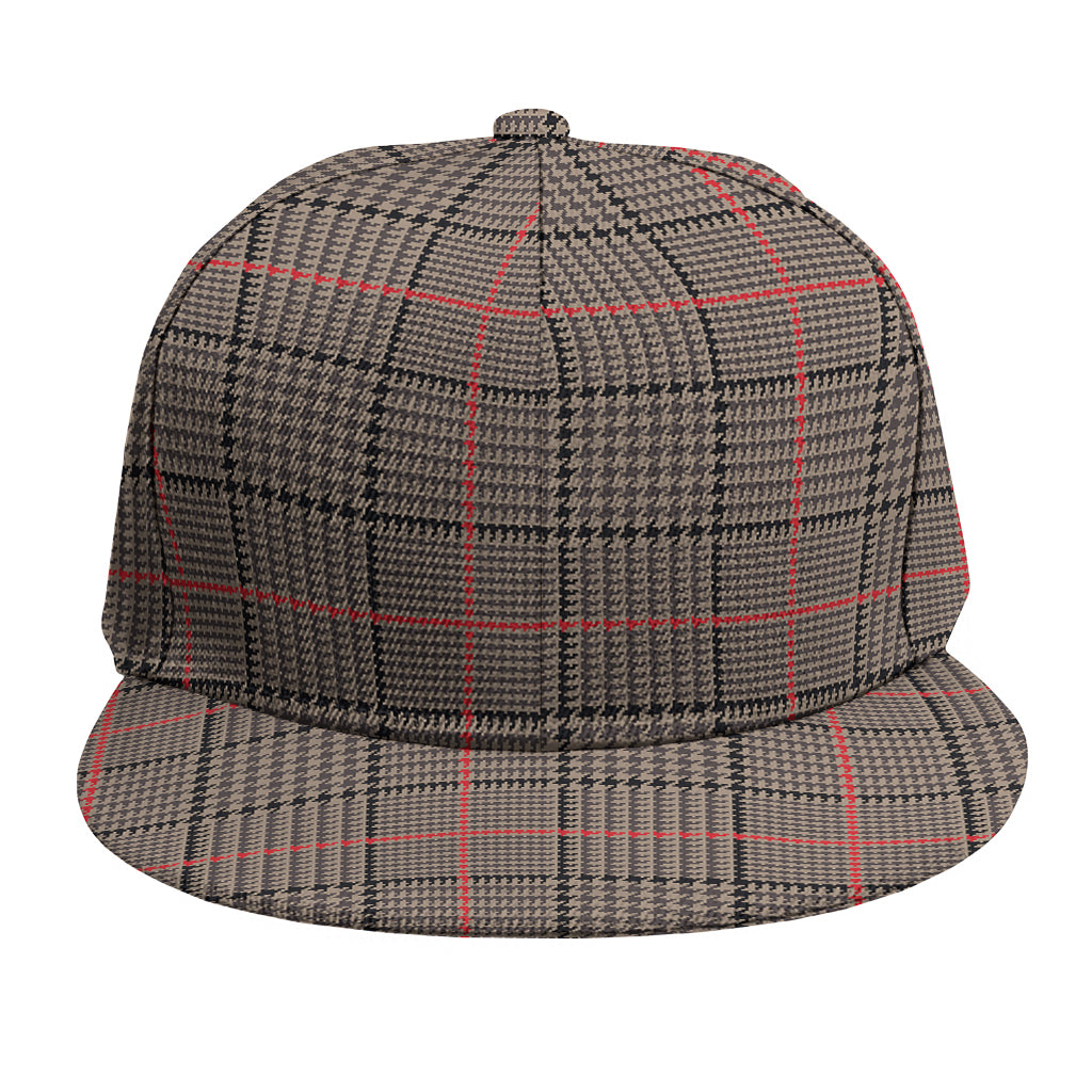 Brown Prince of Wales Check Print Snapback Cap