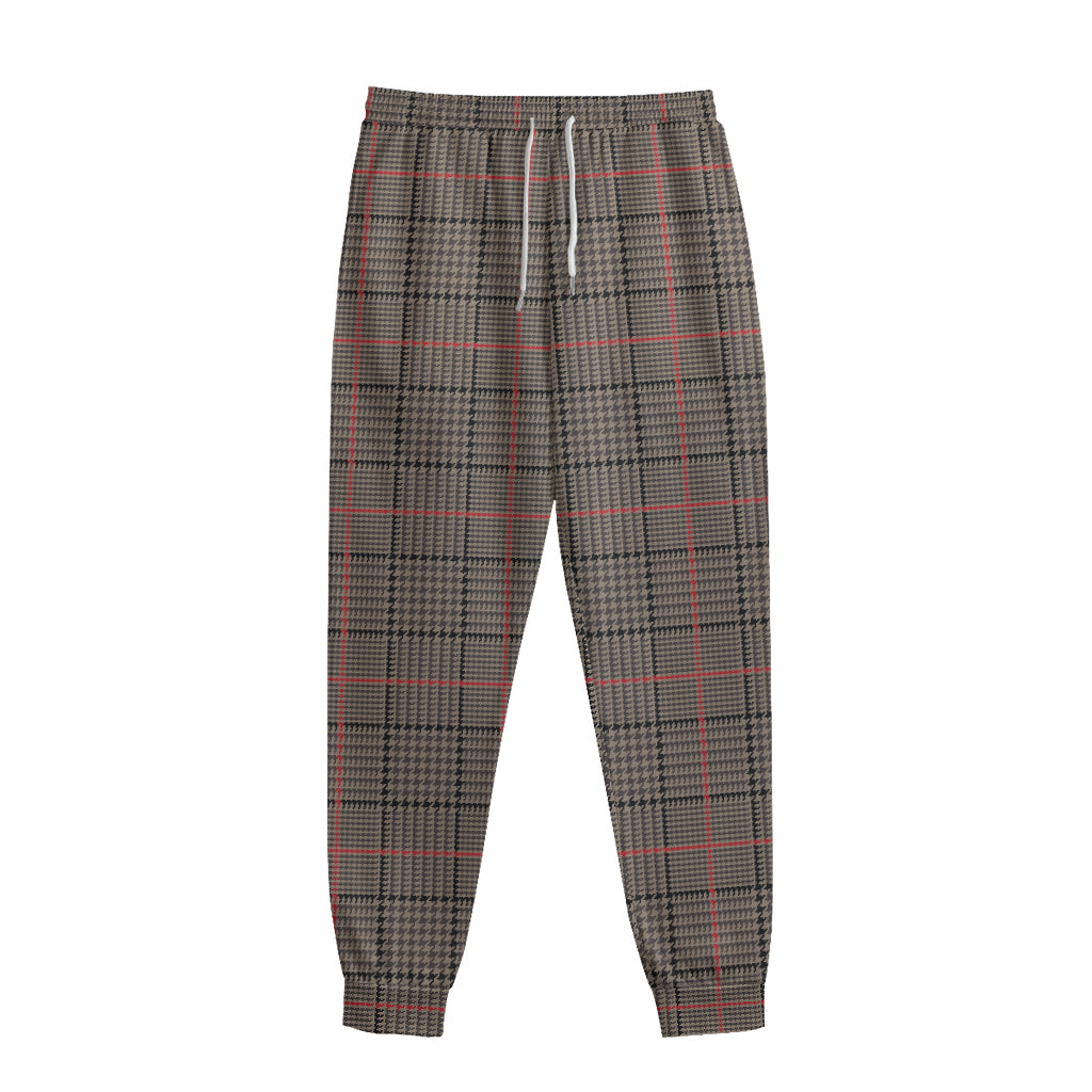Brown Prince of Wales Check Print Sweatpants
