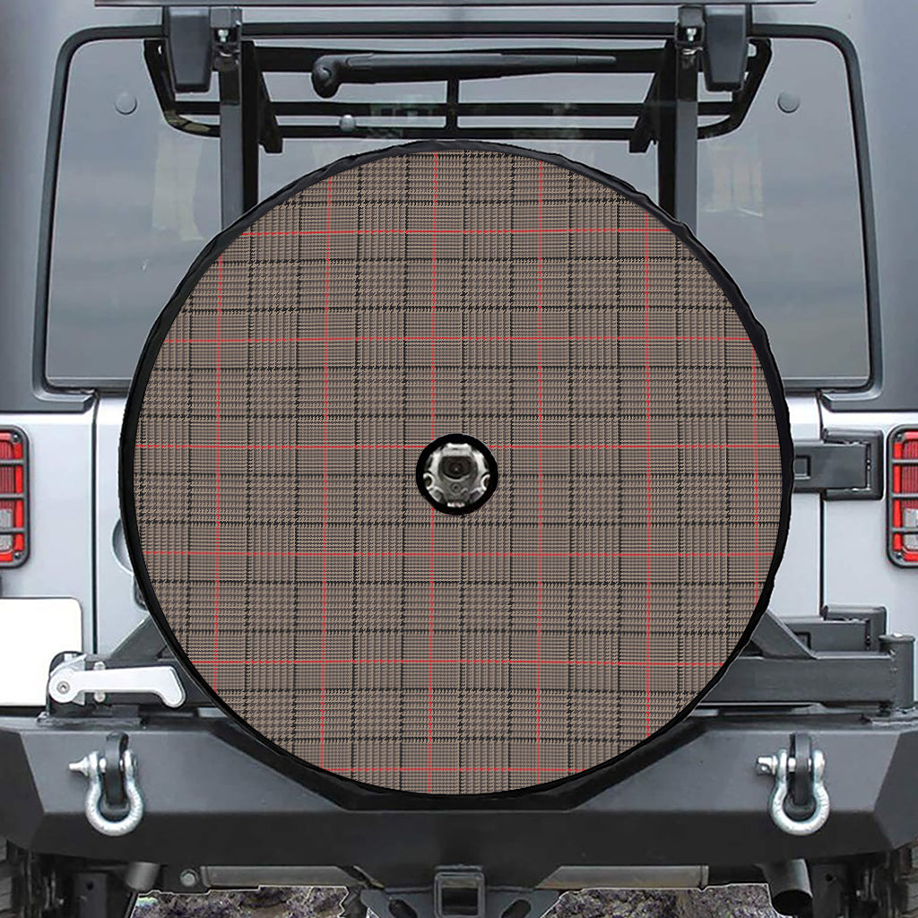 Brown Prince of Wales Check Print Tire Cover With Camera Hole