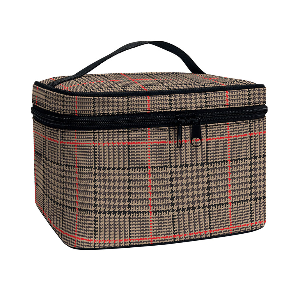 Brown Prince of Wales Check Print Travel Makeup Bag