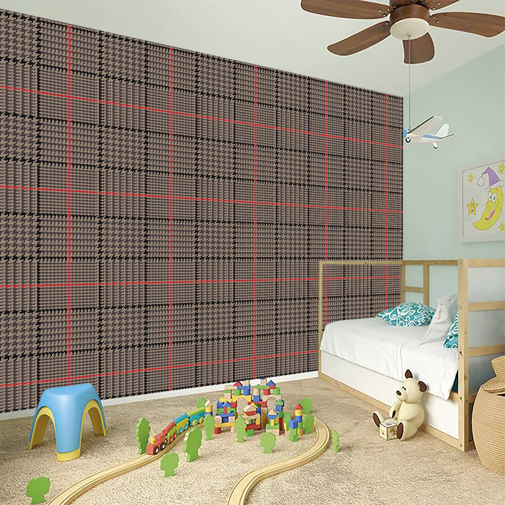 Brown Prince of Wales Check Print Wall Sticker