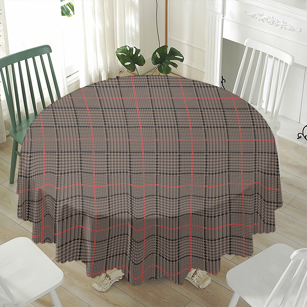 Brown Prince of Wales Check Print Waterproof Round Tablecloth
