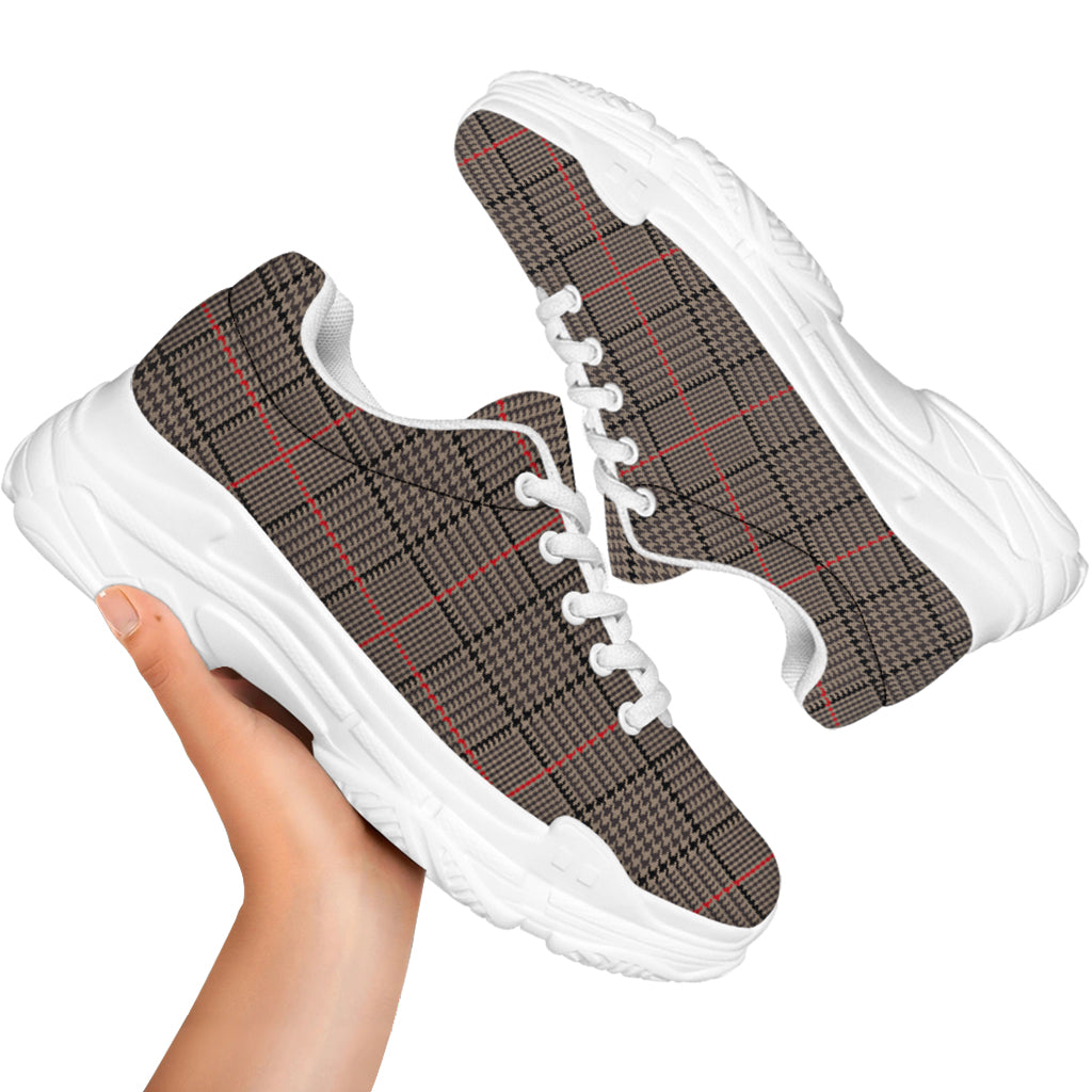 Brown Prince of Wales Check Print White Chunky Shoes