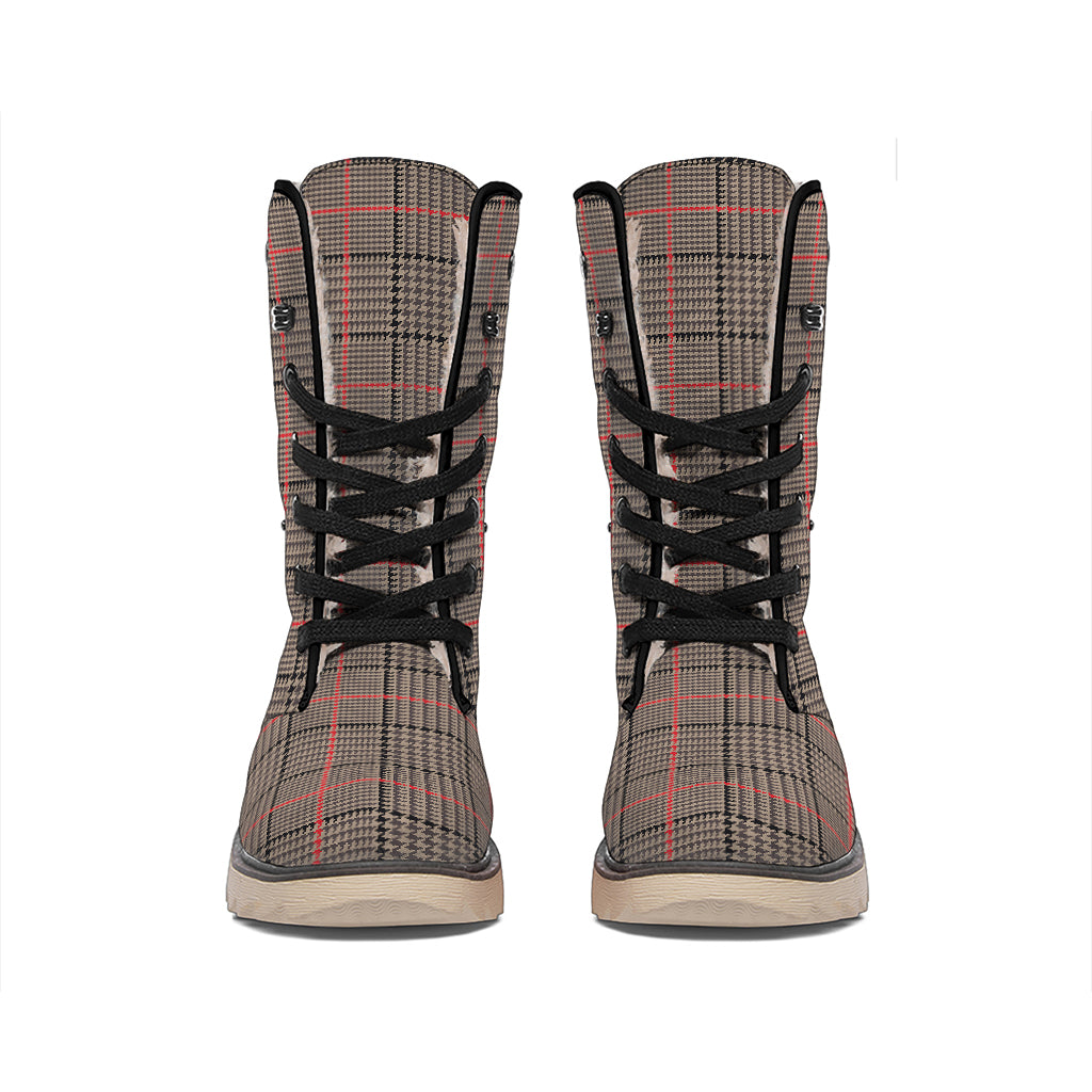 Brown Prince of Wales Check Print Winter Boots