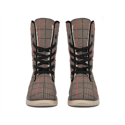 Brown Prince of Wales Check Print Winter Boots