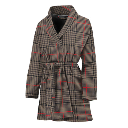 Brown Prince of Wales Check Print Women's Bathrobe