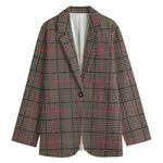 Brown Prince of Wales Check Print Women's Blazer