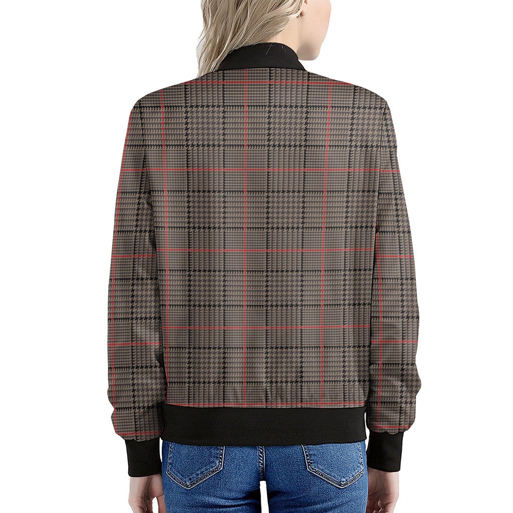 Brown Prince of Wales Check Print Women's Bomber Jacket