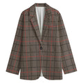 Brown Prince of Wales Check Print Women's Cotton Blazer