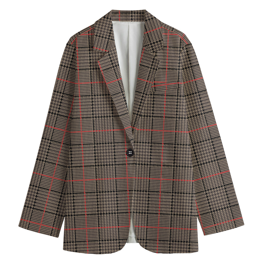 Brown Prince of Wales Check Print Women's Cotton Blazer