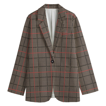 Brown Prince of Wales Check Print Women's Cotton Blazer