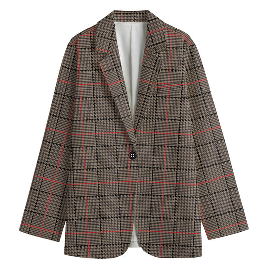 Brown Prince of Wales Check Print Women's Cotton Blazer