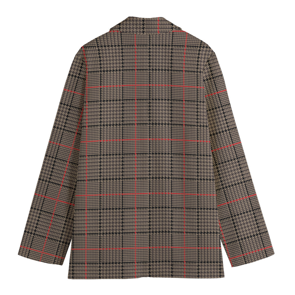Brown Prince of Wales Check Print Women's Cotton Blazer