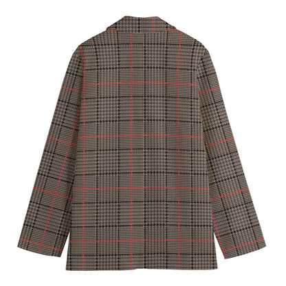Brown Prince of Wales Check Print Women's Cotton Blazer