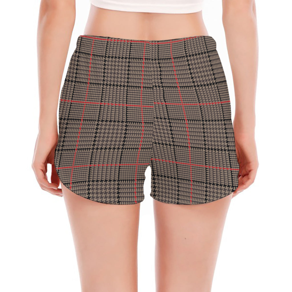 Brown Prince of Wales Check Print Women's Split Running Shorts