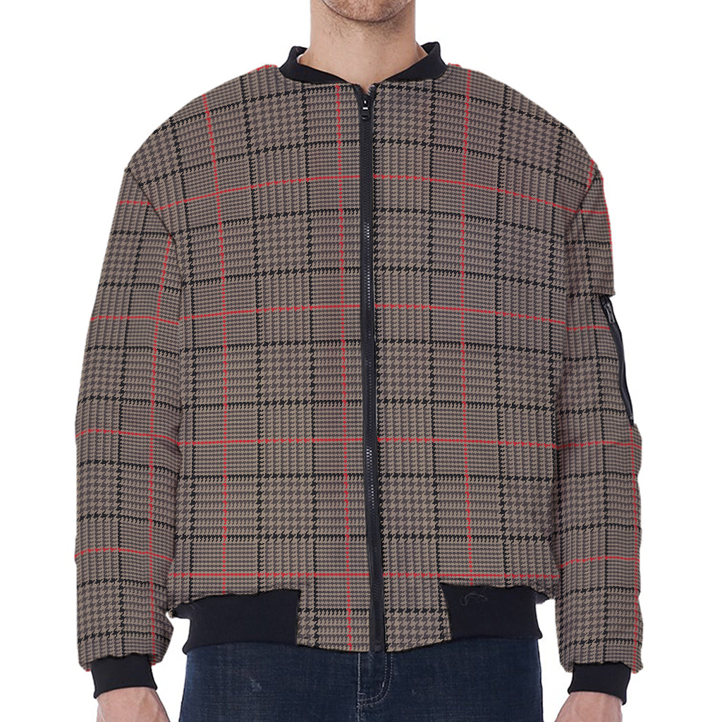 Brown Prince of Wales Check Print Zip Sleeve Bomber Jacket