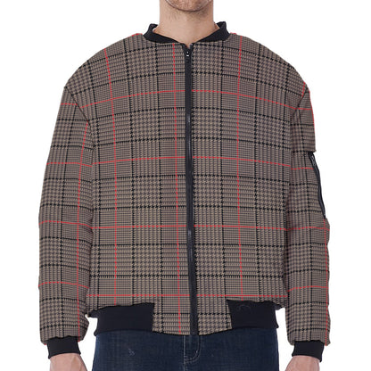 Brown Prince of Wales Check Print Zip Sleeve Bomber Jacket