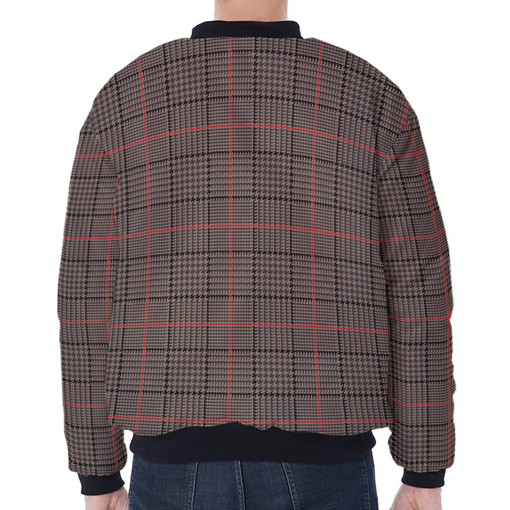 Brown Prince of Wales Check Print Zip Sleeve Bomber Jacket