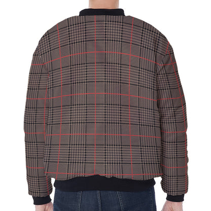 Brown Prince of Wales Check Print Zip Sleeve Bomber Jacket
