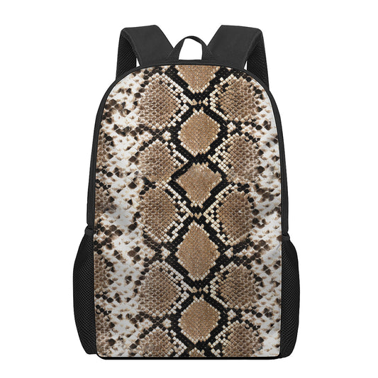 Brown Python Snakeskin Print 17 Inch Backpack
