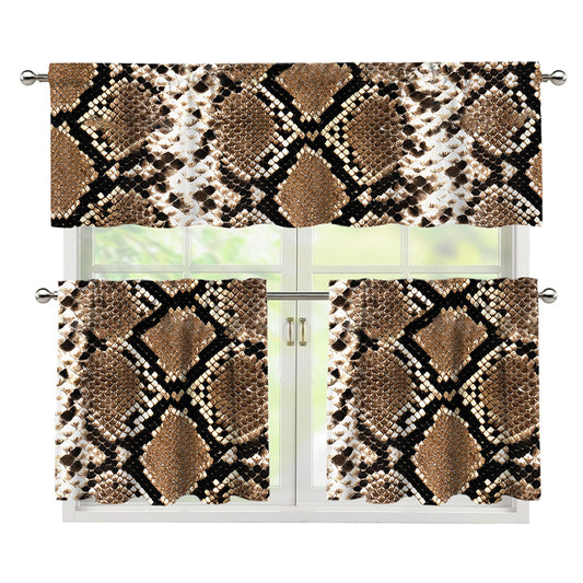 Brown Python Snakeskin Print 3 Piece Kitchen Curtains