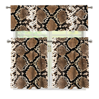 Brown Python Snakeskin Print 3 Piece Kitchen Curtains