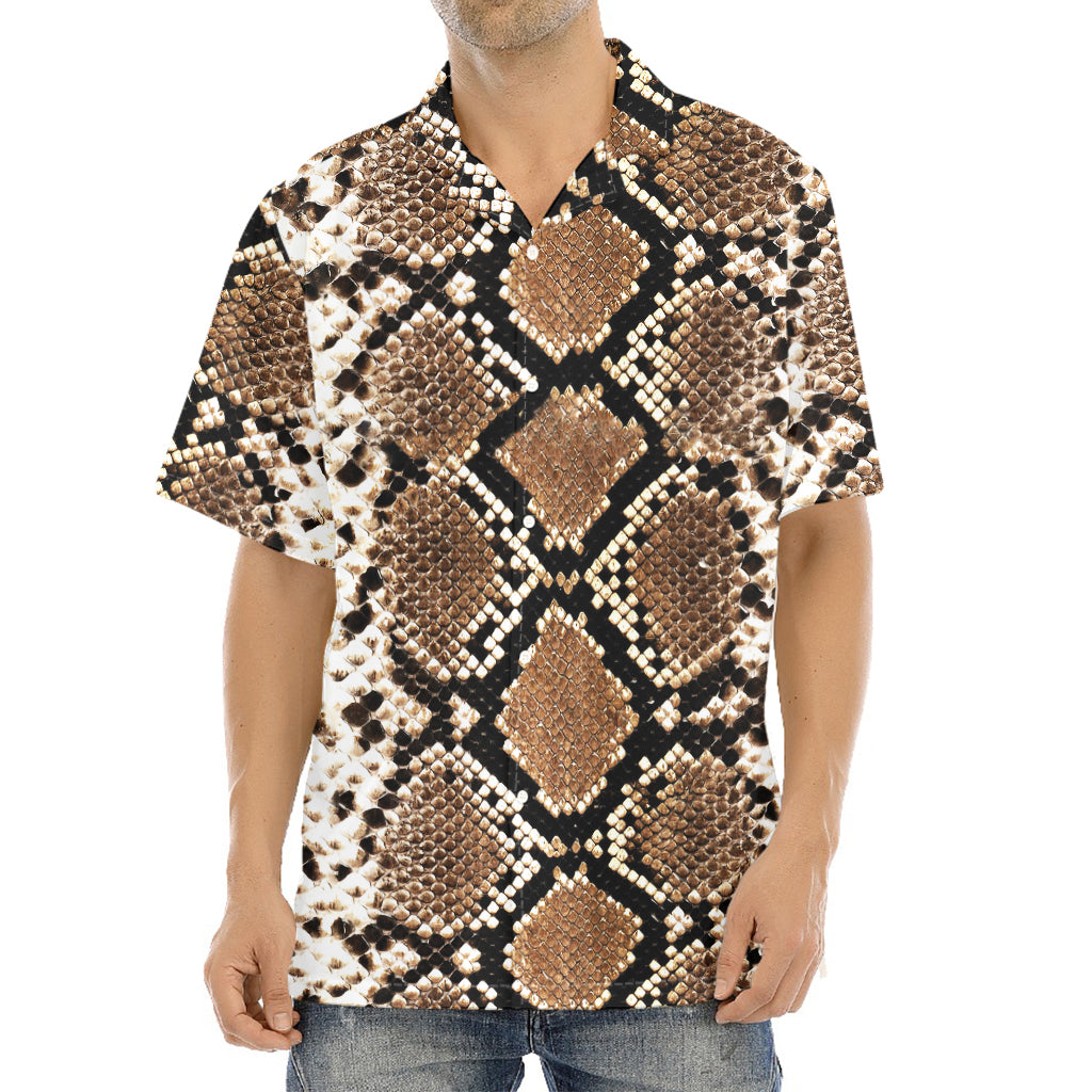 Brown Python Snakeskin Print Aloha Shirt