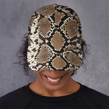 Brown Python Snakeskin Print Baseball Cap