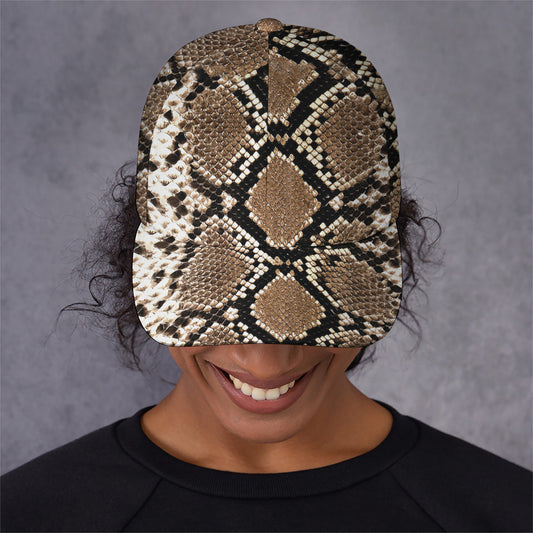 Brown Python Snakeskin Print Baseball Cap