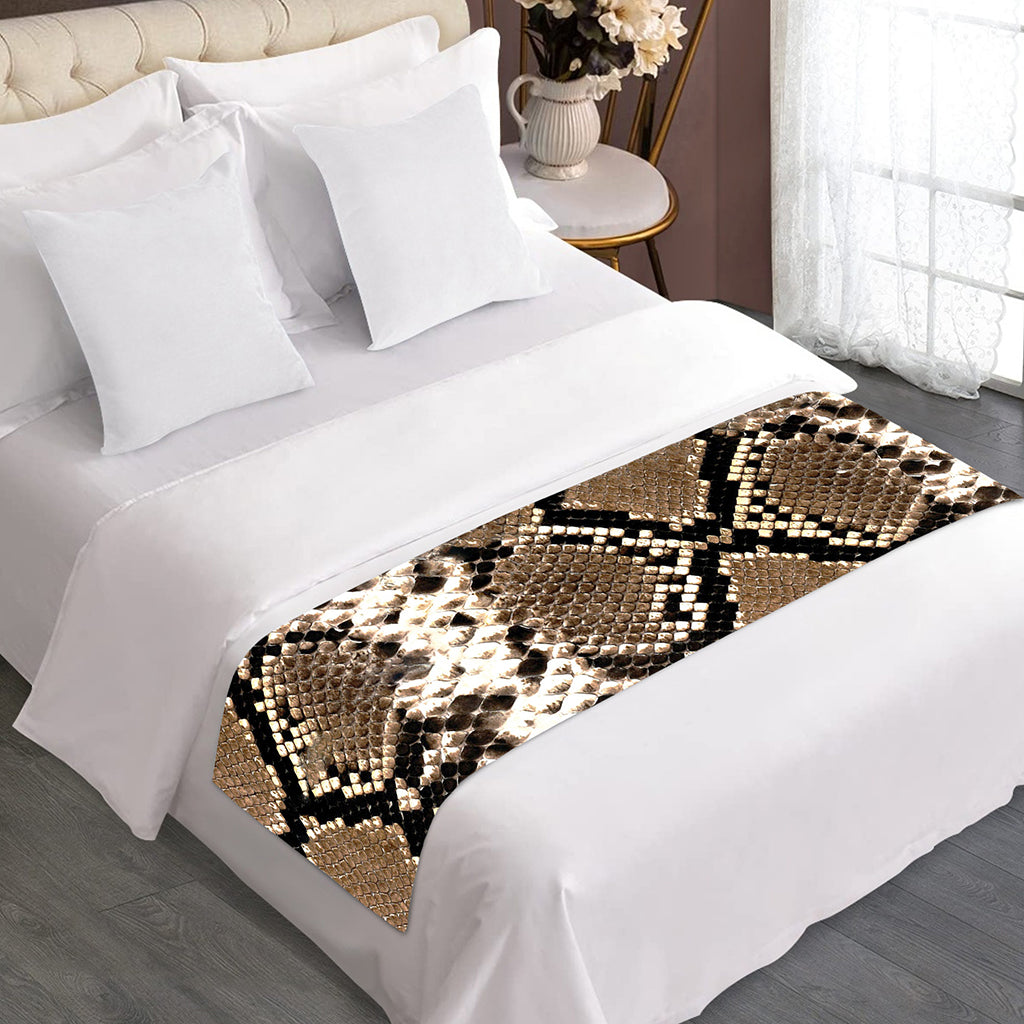 Brown Python Snakeskin Print Bed Runner