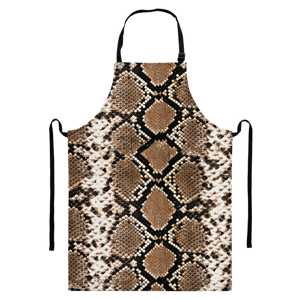Brown Python Snakeskin Print Bib Apron With Pocket