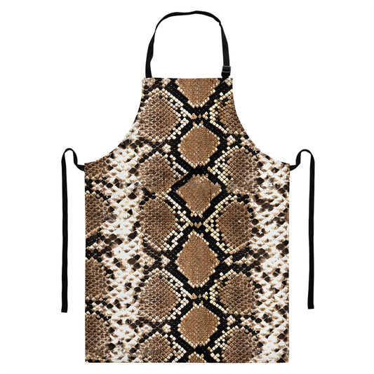 Brown Python Snakeskin Print Bib Apron With Pocket