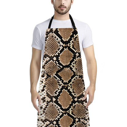 Brown Python Snakeskin Print Bib Apron With Pocket
