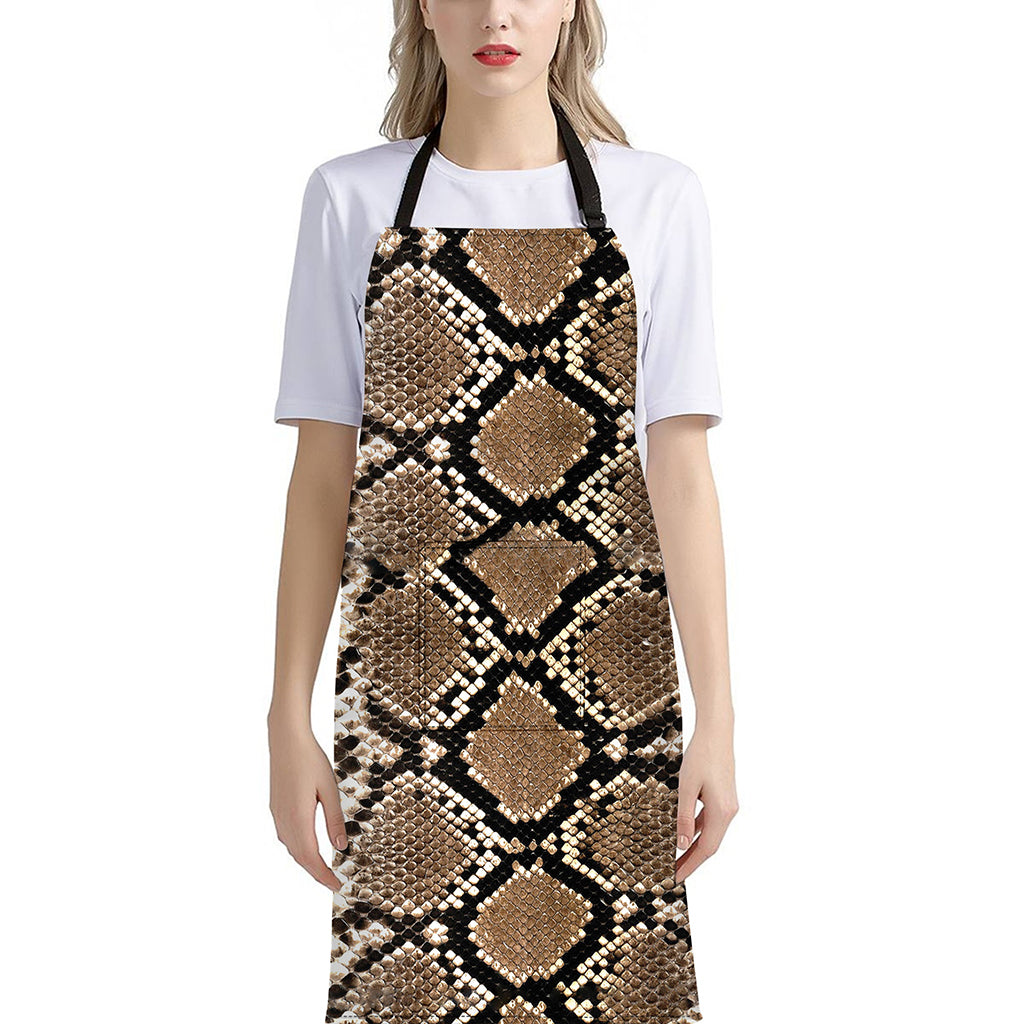 Brown Python Snakeskin Print Bib Apron With Pocket