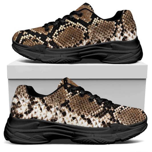 Brown Python Snakeskin Print Black Chunky Shoes