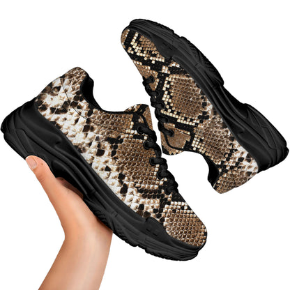 Brown Python Snakeskin Print Black Chunky Shoes