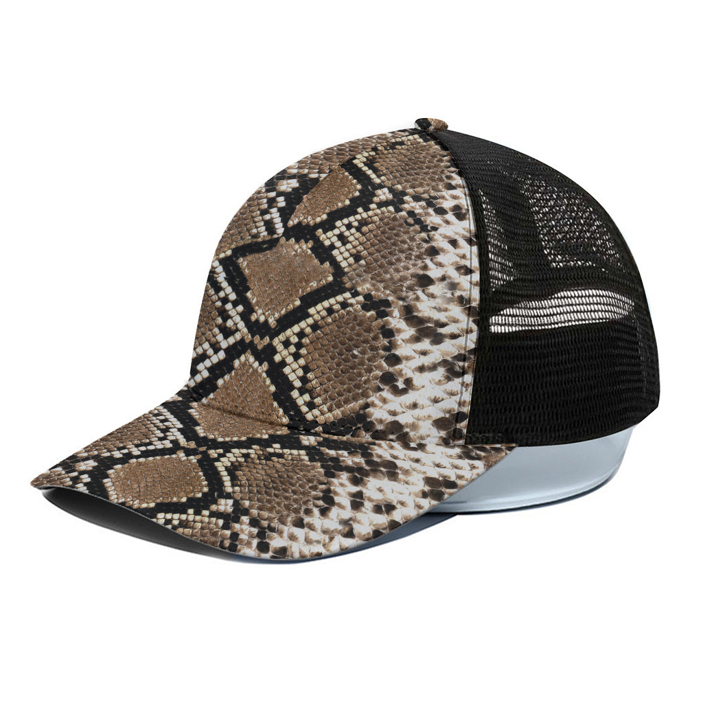 Brown Python Snakeskin Print Black Mesh Trucker Cap